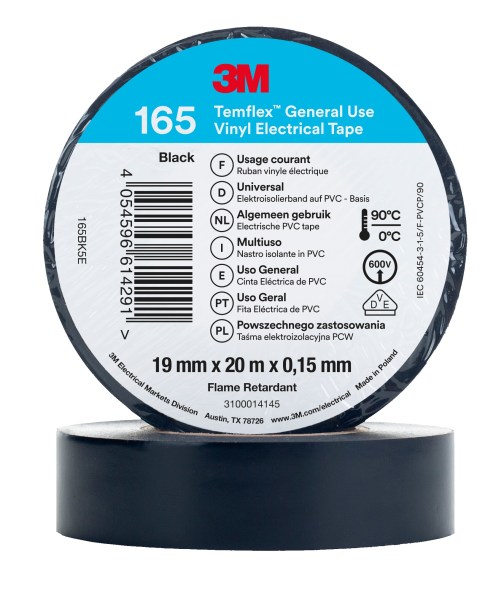 Клейка стрічка Ізострічка 3M Temflex поліетилен 165 (19мм х 20м) BK